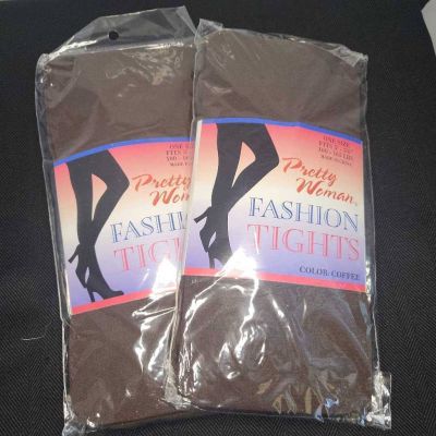 Pretty Woman 2 Pairs Brown Coffee Fashion Tights One Size 5'-5'6