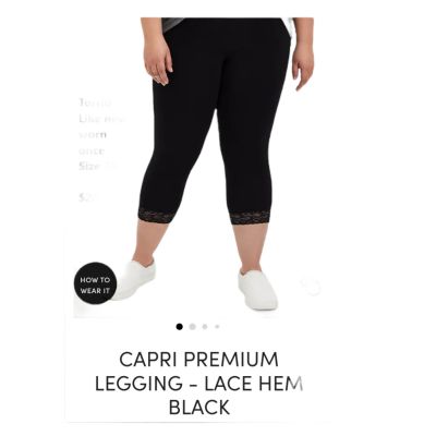 Torrid Dark Black Lace Hem Capris Leggings  Size 3X cotton Spandex