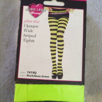 NEW Music Legs 7419Q Plus Size Opaque Tights Pantyhose Green/Black up to 225lbs