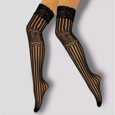 Black Thigh High Jacquard Stockings Sexy Lingerie Sheer Pantyhose Plus Size