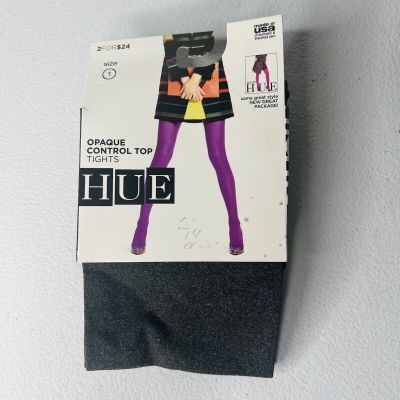 NWT Hue Womens Graphite Heather Control Top Ultimate Opaque Tights Size 1