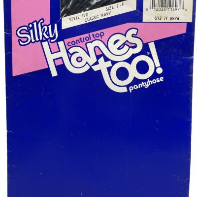 Hanes Too Silky Control Top Pantyhose Classic Navy Size EF Style 170 New