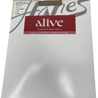 Hanes Alive Control Top Reinforced Toe 810 Pantyhose Barely There Size E