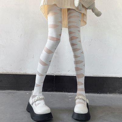 Japanese Cross Strap Stockings White Pantyhose Jk Silk Tights Bandage Stocki__-