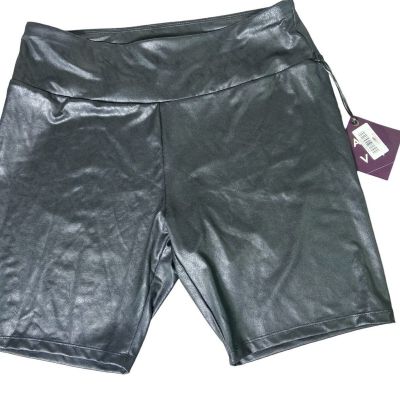 Ava & Viv Black Faux Leather High Waist Shorts Women Plus Size: 1X (16W/18W) NWT