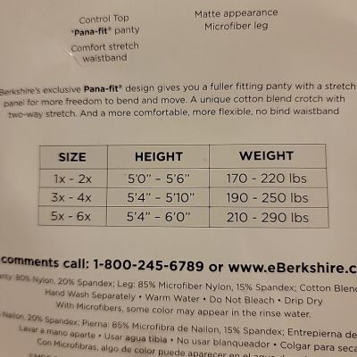 Berkshire Opaque Black Pantyhose Size Queen 5X-6X