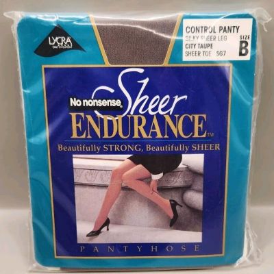 No Nonsense Sheer Endurance Pantyhose Control Top Size B Sheer Toe City Taupe