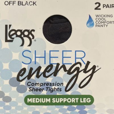Leggs Sheer Energy Control Top Pantyhose Satin Gloss Medium Support 2 Pairs Sz B