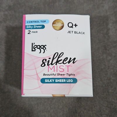 L'eggs Silken Mist Women's Control Top 2 Pack Pantyhose Q+ Jet Black