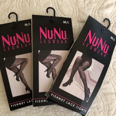 Nu & Nu Legwear Fisnet Lace Tights Lot of 3 Different Patterns Size M/L New