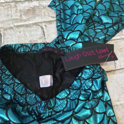Mermaid Leggings shiny teal and black by Laugh Out Loud Sz S Costume NWT