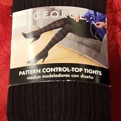 GEORGE Pattern Control-Top Tights Size 4 BLACK NWT Defect