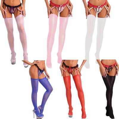 US Women's Pantyhose Garter Thigh-high Stockings Lace Tights Glossy Hosiery Sexy