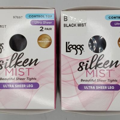 Leggs Silken Mist 4 Pair Size B Black Mist Ultra Sheer Leg Black Mist 97697