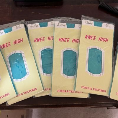 Womens Kirk’s Knee High Nylon Stockings One Size Fits All Turquoise Set of 6 NWT