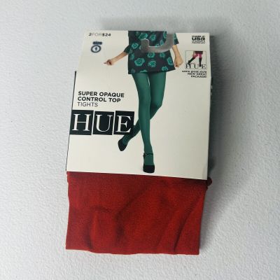NWT Hue Super Opaque Control Top Tights Size 1 Red Clay 1 Pair Pack