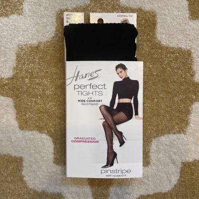 Hanes Perfect Tights w/ Wide Comfort Waistband Pinstripe w/ Support 2XL Black +
