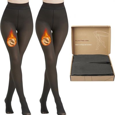 Fleece Lined Tights Women Warm Thermal Tights Sheer Fake Faux Translucent Pantyh