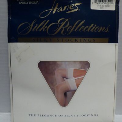 2 Pr Hanes Silk Reflections Silky Garter Stockings Size 2 Barely There Style 727