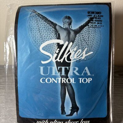 Silkies Ultra Control Top Tights 030308 Jet Black Large  With Ultra Sheer Legs