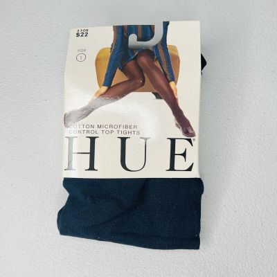 HUE Navy Blue Cotton Microfiber Control Top Tights Womens Size 1 New 1 Pair