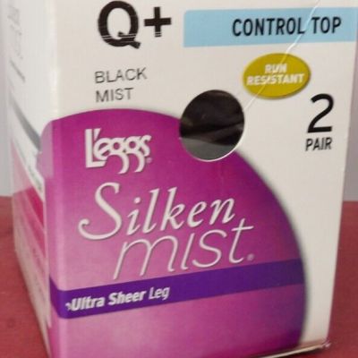 Leggs Pantyhose Silken Mist Q+ Black Mist Control Top Ultra Sheer Leg - 2 Pair