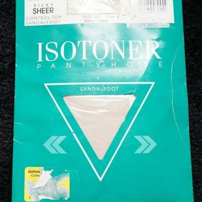 NWT vintage Isotoner silky sheer control top sandalfoot size1 ivory pantyhose