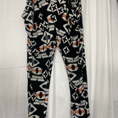 Fashion Diary legging stretch pants, tribal print, black white orange, one size