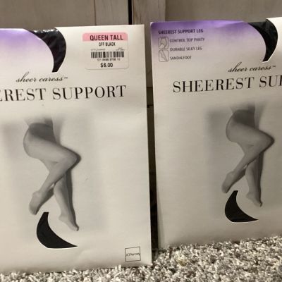 JC Penney Sheer Caress Sheerest Support Pantyhose Off Black Queen Tall (2 Pairs)