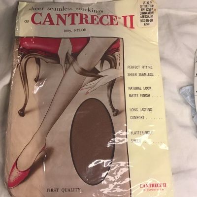 Vintage Cantrece 11 Seamless Cinnamon Medium nylon stockings Size 9.5-10 NOS ‘65