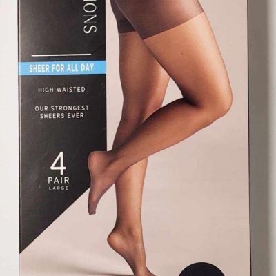 Silk Impressions 4 Pair Large Women's High Waisted Tights-Sheer For All Day