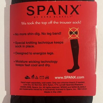 Womens Spanx Black Flat Topless Trouser Socks w/No Leg Band Fuller Calf Energize
