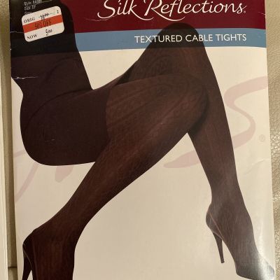 Hanes Silk Reflections 1 Control  Cable & 1 Silky Fashion Tights Sz EF Blk/grey