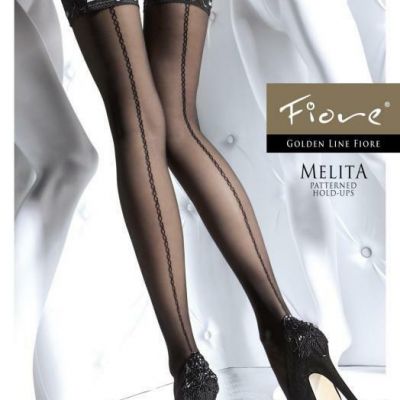 FIORE MELITA PATTERNED HOLD UP STOCKINGS 3 SIZES FINE EUROPEAN HOSIERY SAND