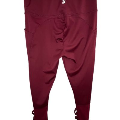 Shosho Maroon Leggings With Mesh and Ribbon Style Detail on Legs