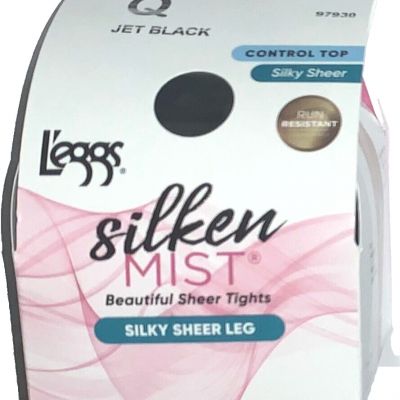 L'eggs Silken Mist Silky Sheer Cool Comfort Control Top Panty, Size Q-JET BLACK