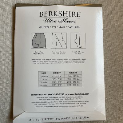* Berkshire Ultra Sheers * Queen Control Top Pantyhose City Beige Size 5X-6X