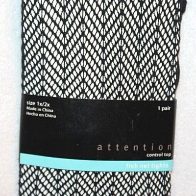 Attention Black Control Top Fish Net Tights 1 Pair - Plus Size 1X/2X