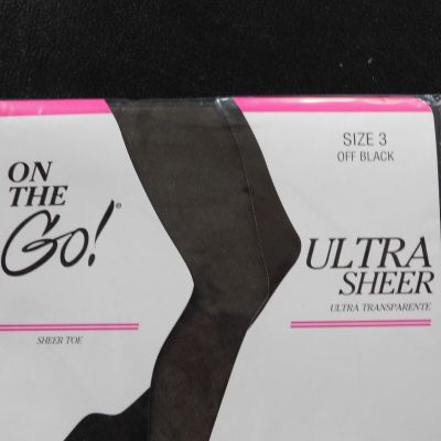 On the Go! Pantyhose Ultra Sheer Off Black Sheer Toe Hosiery Size 3