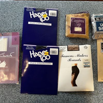 Pantyhose Stockings Lot Hanes Too Plus Collection Famous Makers VTG NOS NIP