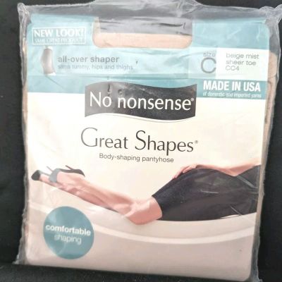 NWT  No Nonsense Great Shapes Body Shaping Pantyhose Size C Beige Mist #1-12-L