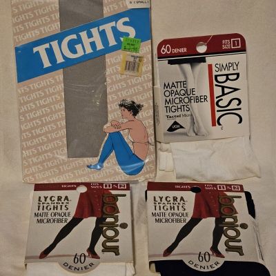 Vintage 4 Pairs Bonjour Lycra Simply Basic Matte Opaque Microfiber Tights Small
