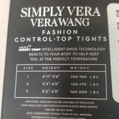 NEW Simply Vera Vera Wang Fashion Control-Top Tights Brick Sheer Black, Size 1