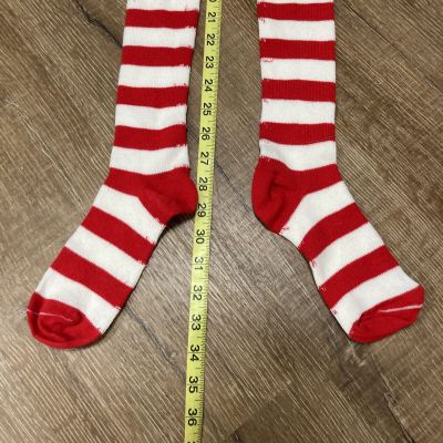 Red White Stripe Over The Knee Thigh High Socks Stockings Adult One Size Costume