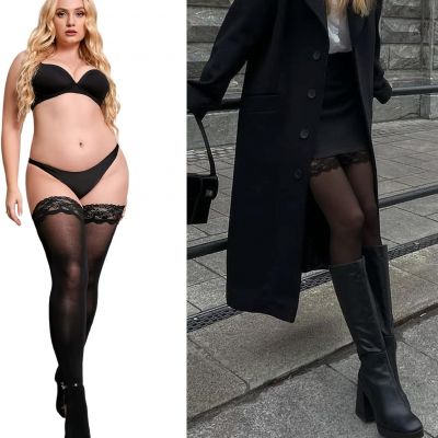 2 Pairs Thigh High Stockings plus Size Lingerie Pantyhose for Curve Women
