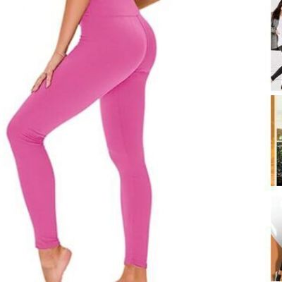 Leggings for Women, Black High Waisted Plus Size Small-Medium No Pocket A-pink