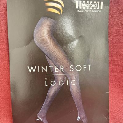 Wolford NWT Black Winter Soft Logic Cotton Blend Ribbed Tights Size S