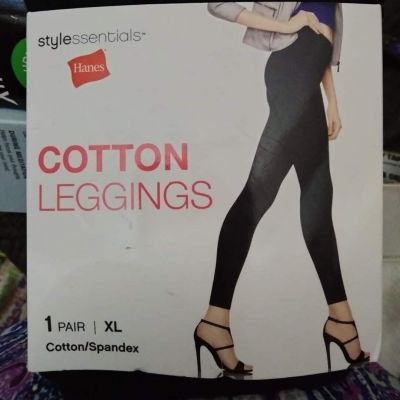 Hanes Style Essentials Black Cotton Leggings Size Extra Large