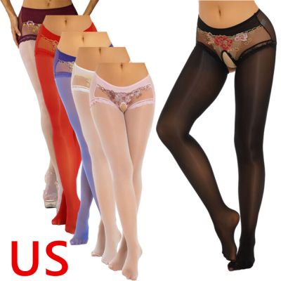 US Lady Control Top Footed Tights Oil Silk Stocking High Waist Pantyhose Hosiery