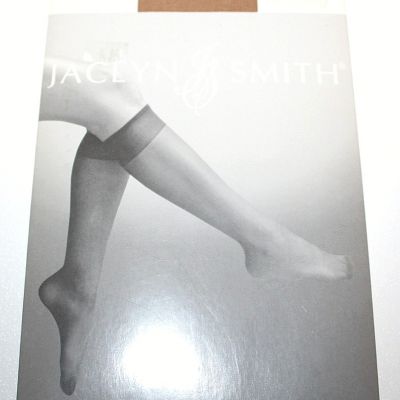 Jaclyn Smith Silky Sheer Leg & Sheer Toe 2-Pack Knee Highs Sz B Almost Bare/Nude